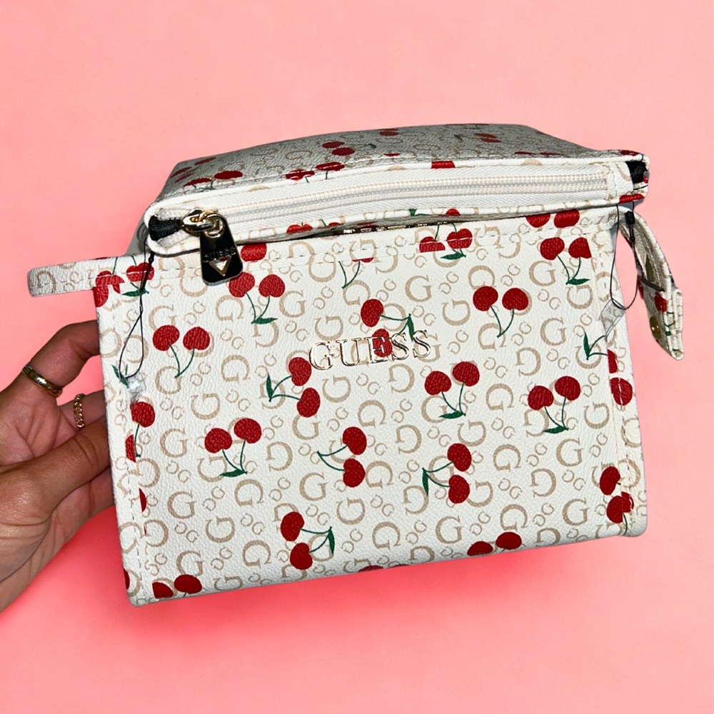 NWT GUESS | 2-Piece Cherry Print Makeup & Brush Bag Set - Picture 7 of 10